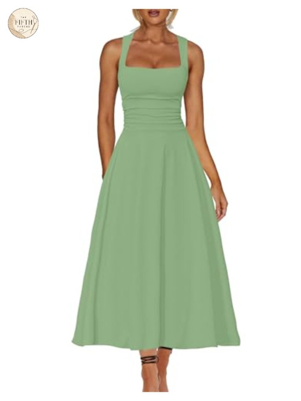 Corset A Line Maxi Dress Sleeveless Square Neck Ruched Waist Flowy Ruffle